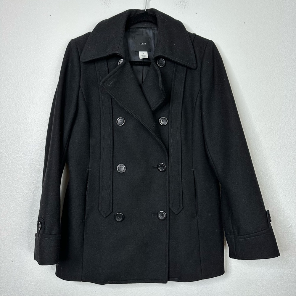 J. Crew pea coat black wool blend classic casual minimalist quiet luxury winter